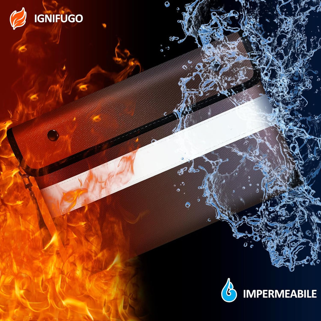 Vailoin 6200℉ Insulated Fireproof Money Bag for Cash with Waterproof Zipper,Small Fireproof Pouch,Fire Proof Money Bag for Important Documents,Valuables (11"x7.7",Brown)