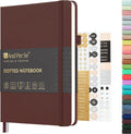 &And Per Se Dotted Journal Notebook, A5 Hardcover Leather Bullet Dotted Journal, 160 Pages 100 gsm Thick Paper，3 Sheets of Stickers Included - 5.7'' x 8''（Dark Red）