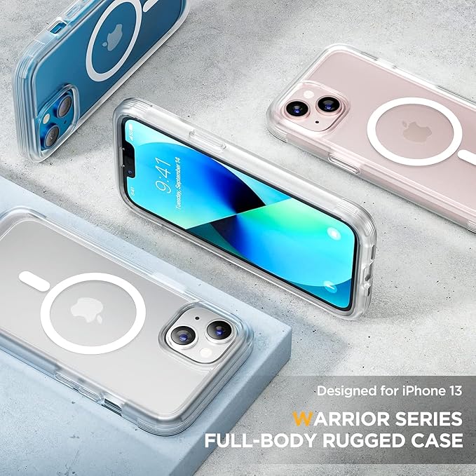Miracase Magnetic Case for iPhone 13 Mini 5.4 Inch,with MagSafe,Built in Screen Protector,Full Body Protection(Matte Clear)