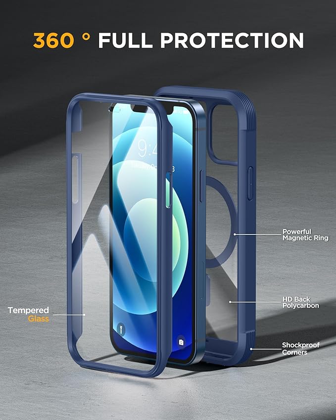 Miracase Magnetic for iPhone 12 mini Case, [360 Full-Body Protection & Complete Camera Guard], Drop & Scratch-Resistant, Shockproof, Stylish Clear iPhone Case, iPhone 12 mini Cover, Blue