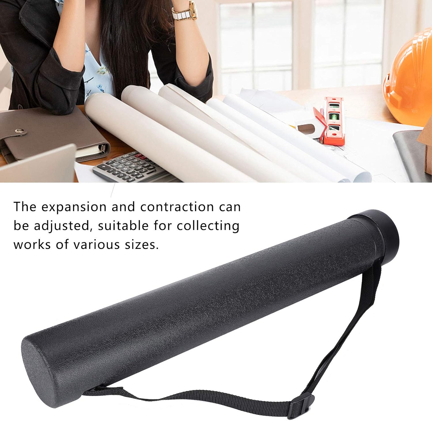 Poster Tube, Circular Drawing Tube, Proof Circular Telescopic Painting Tube, Adjustable for Maps (Black)