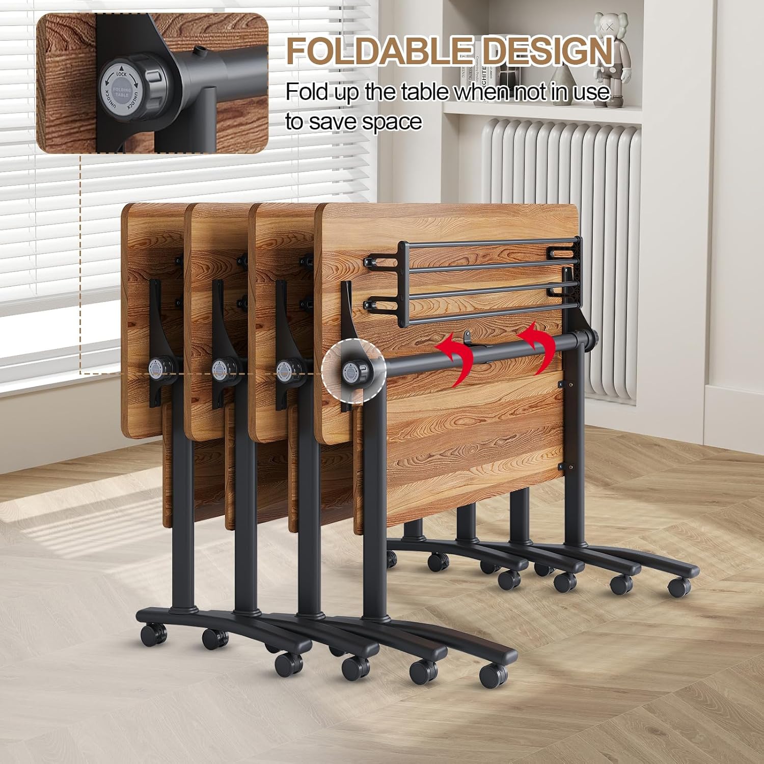 Conference Room Table with Flip-Top Design for Dynamic Meetings, Business Table Computer Desk with Heavy-Duty Frame,Foldable Seminar Meeting Tables for Home Office (4, C, 70.8IN)