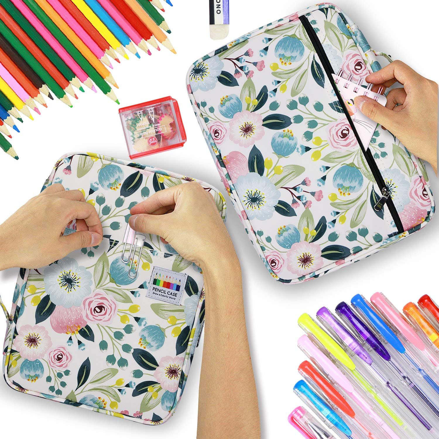 YOUSHARES 166 Slots Colored Pencil Case Holder - Pen Case Organizer with Multilayer Holder for Prismacolor Colored Pencils & Gel Pen of Adult & Artist (blossom)