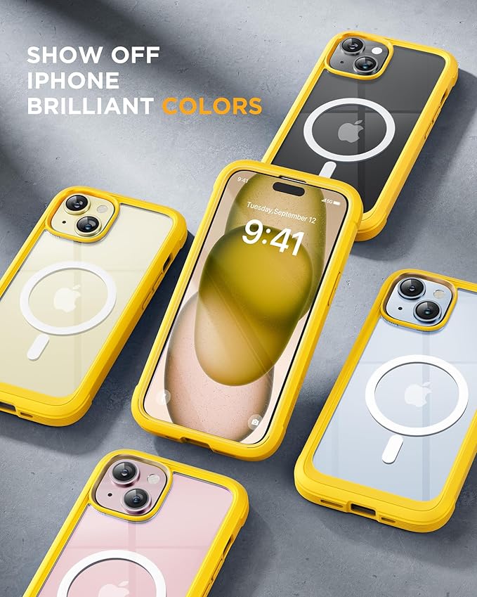 Miracase Magnetic for iPhone 15 Plus Case 6.7'' [Compatible with Magsafe] only for 15 Plus Phone Case Cover with Built-in 9H Tempered Glass Screen Protector,Magnetic Yellow