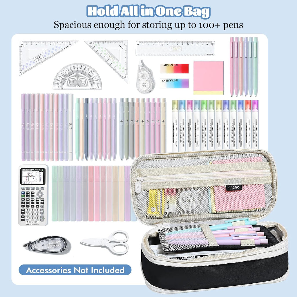 MoKo Large Capacity Pencil Case, Aesthetic Pencil Pouch Bag with Zipper, Cute Pen Case Stationery Organizer Holder for Office/School Supplies, Back to School Gift, Black