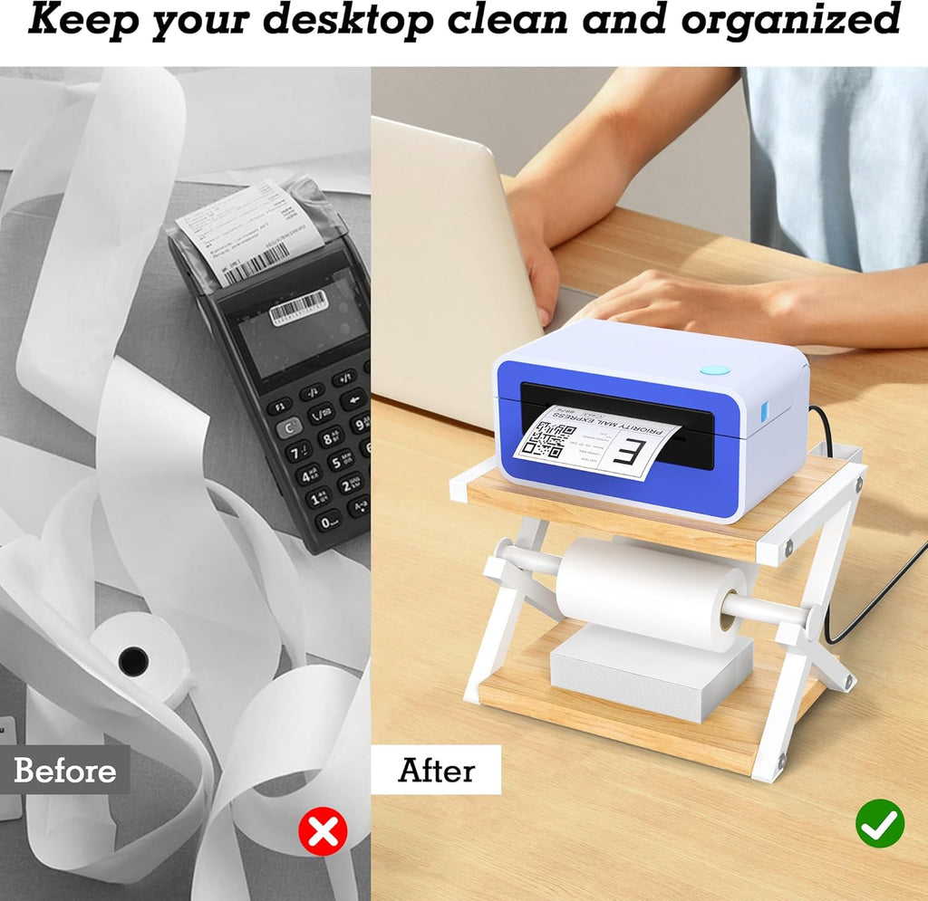 Alyoen Label Holder for Rolls and Fan-Fold Labels, Thermal Shipping Label Holder for Thermal Printer, Desktop Label Printer Accessory Supplies for Home, Office, Small Business (Beige + White)