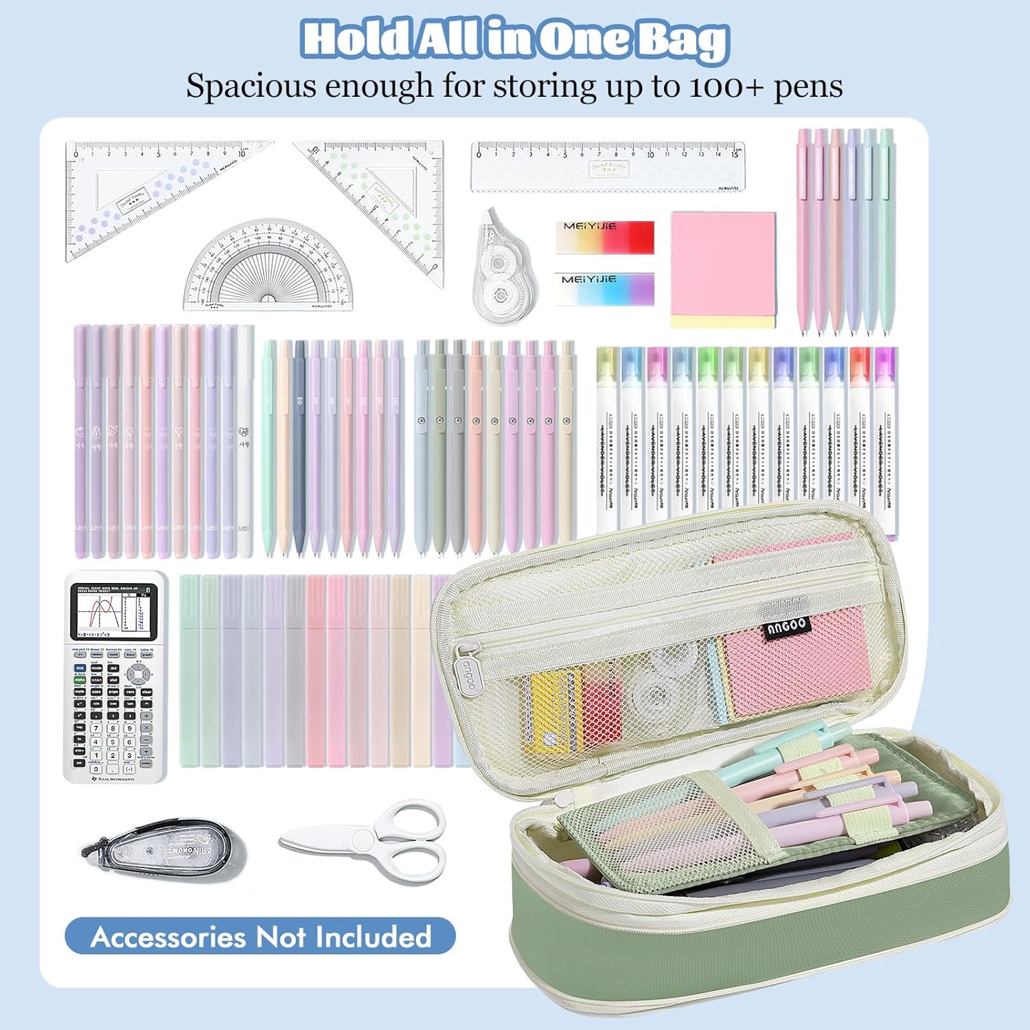 MoKo Large Capacity Pencil Case, Aesthetic Pencil Pouch Bag with Zipper, Cute Pen Case Stationery Organizer Holder for Office/School Supplies, Back to School Gift, Green