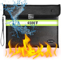 6500°F Fireproof Document Bag with Lock, Upgraded Fireproof/Waterproof Money Bag with Zipper/Reflective Strip,Storage Pouch for Cash,Cell Phone,Passport（Not Suitable for A4 Files）