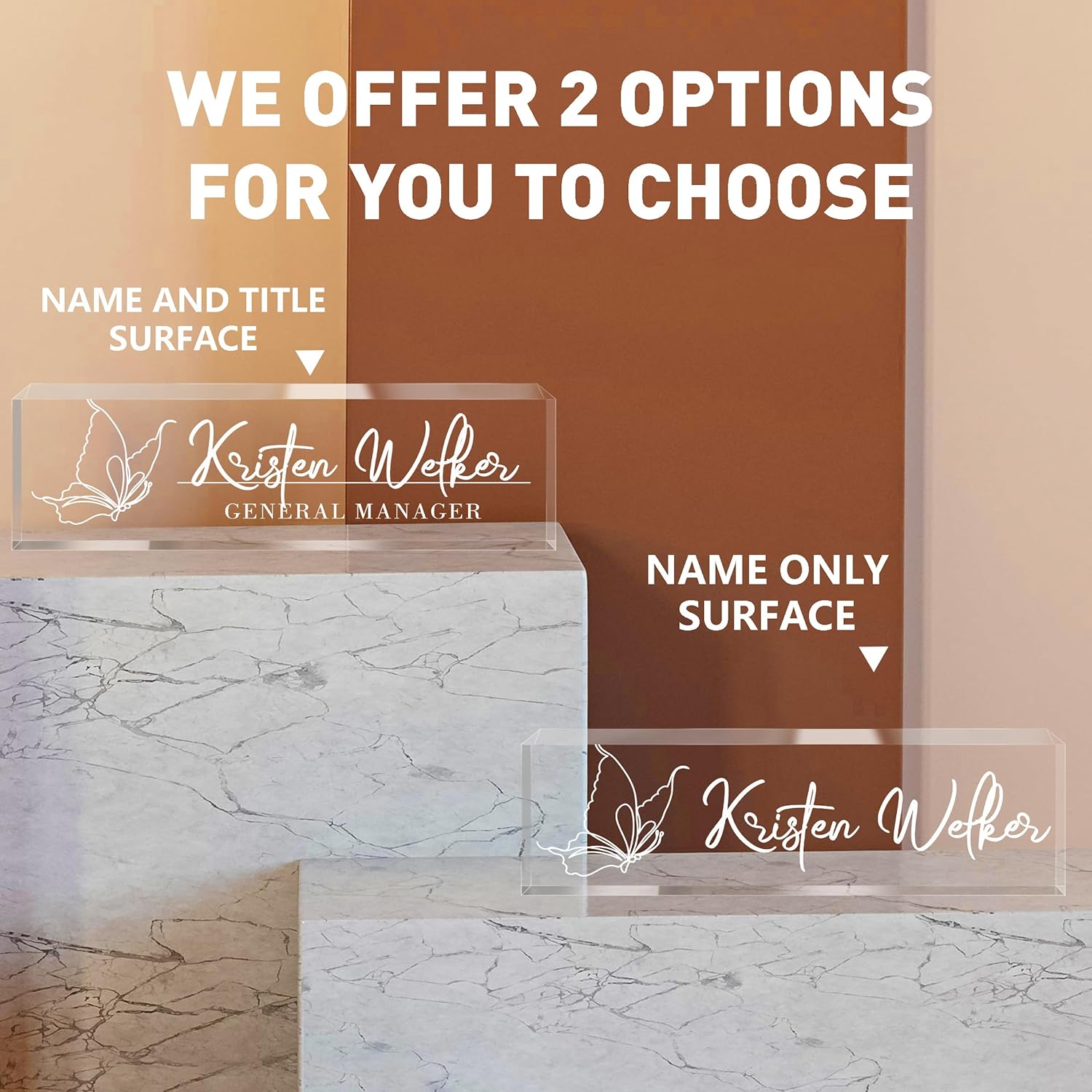 Personalized Name Plate for Desk - Custom Engraved Name Plates for Man - Boss Day Gifts for Boss - Acrylic Office Decor Appreciation Gifts for Teacher Nurse Coworker Social Worker (White Butterfly)