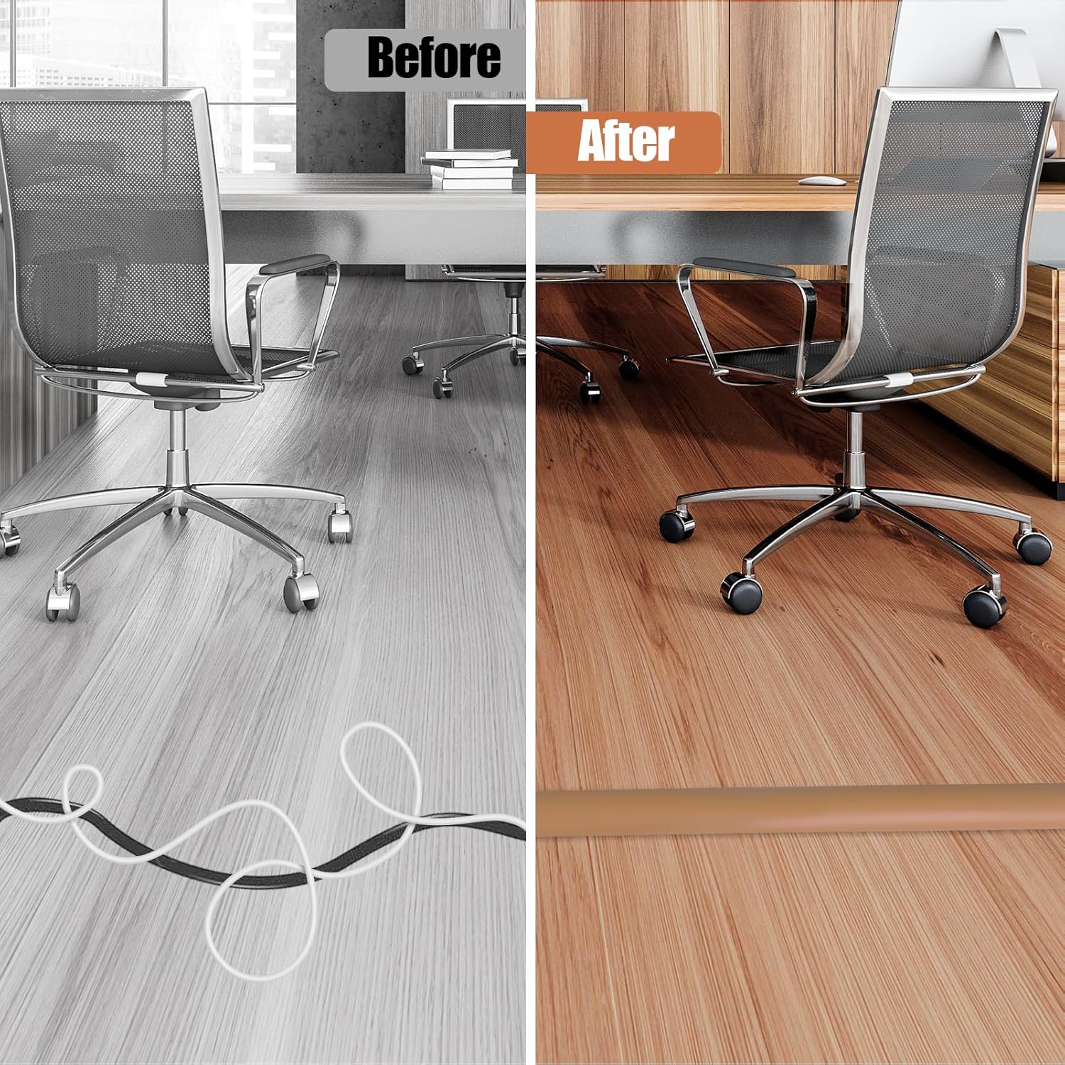 Floor Cord Cover Self Adhesive Cord Hider,3.3FT Cable Management, Extension Strip Protector for Wires, Prevent Cable Trips for Offices, Gyms, Exhibitions Cavity:0.51"(W) x 0.3"(H) Brown