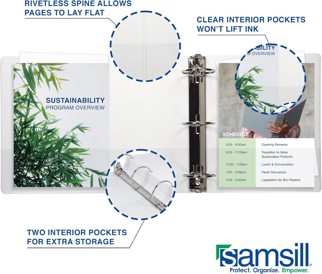 Samsill 1.5 Inch 3 Ring Binders, Made in USA, Economy Round Ring, Clear View Cover, 325 Sheet Capacity - for School, Home, Office - White, 6 Pack
