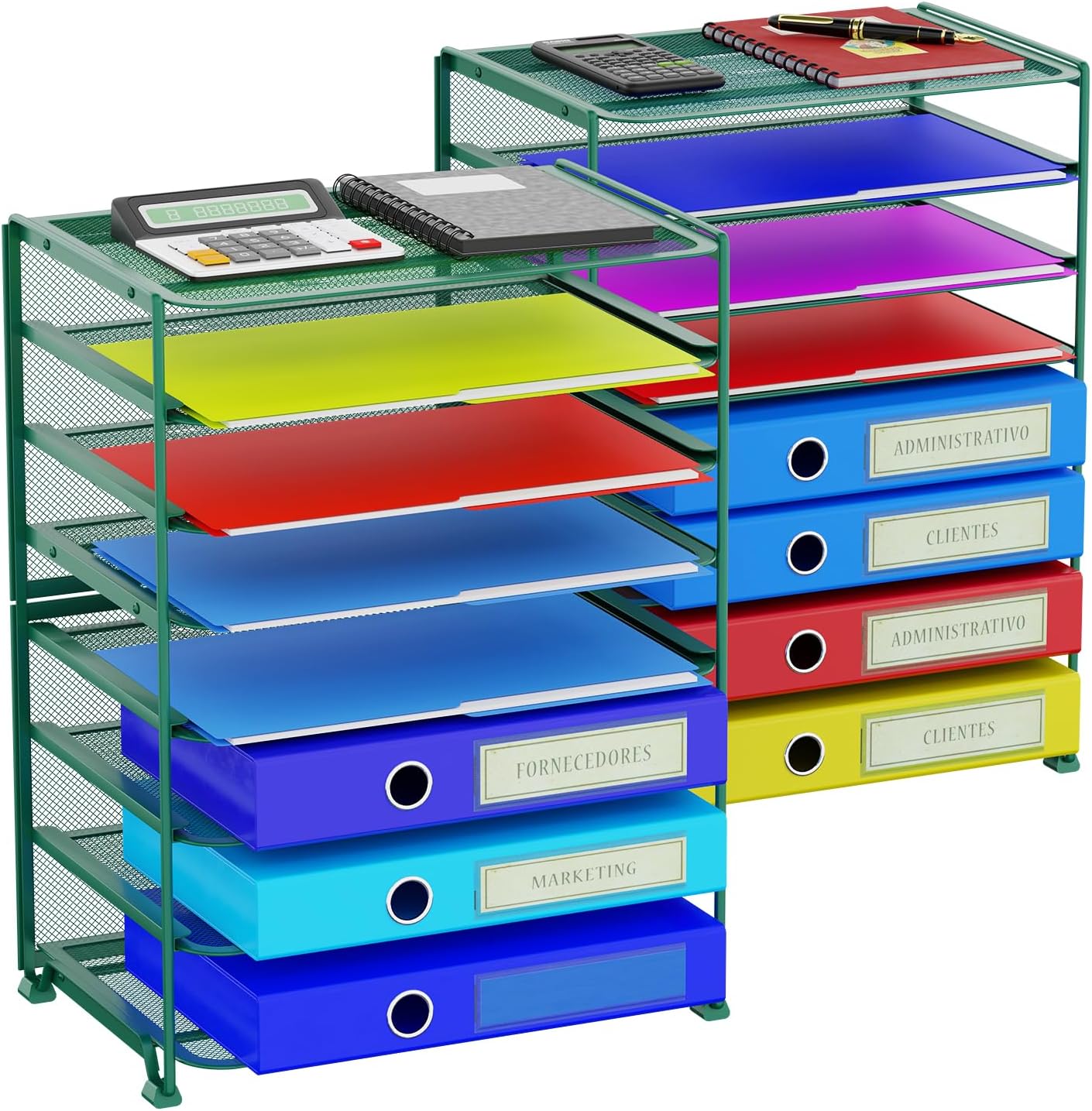Simple Trending 2 Pack 8 Tier Letter Tray Paper - Mesh Desk File Organizer for Office School Desktop, Green