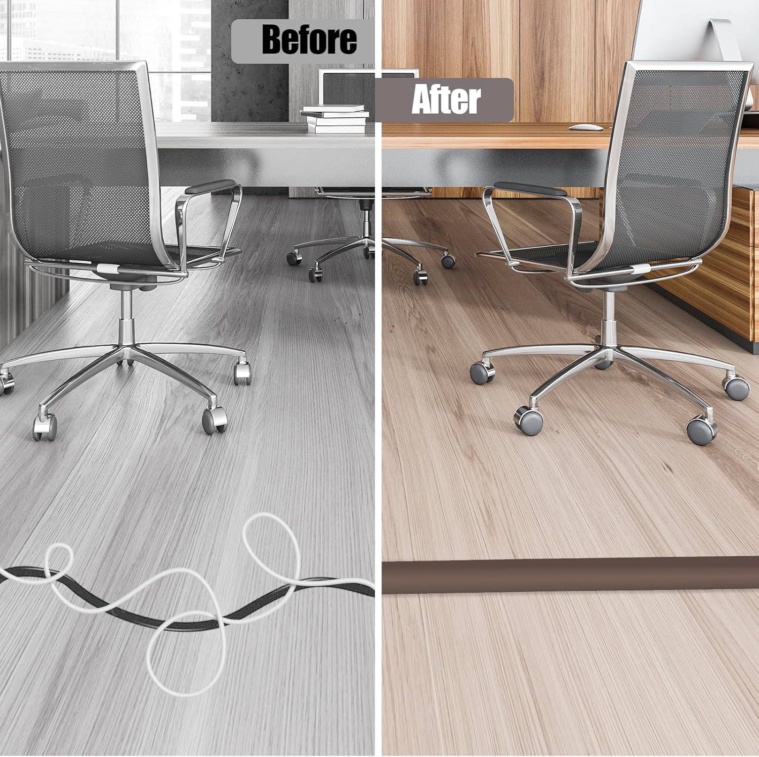 Floor Cord Cover Cable Cavity Self Adhesive Cord Hider Floor 10FT Floor Cable Management Power Cord Protector Floor Electric Cord Covers for Offices, Gym, Exhibitions (CoffeeBrown, 1.97" x 10')