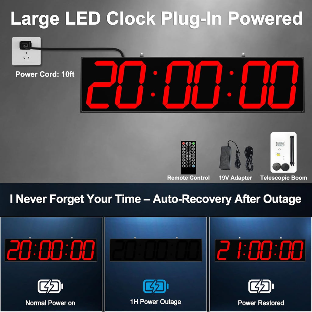 Digital Clock Large Display 28" with Remote Control,Double-Sided Clock, Suspended Design for Hospitals, Factories, Airports.