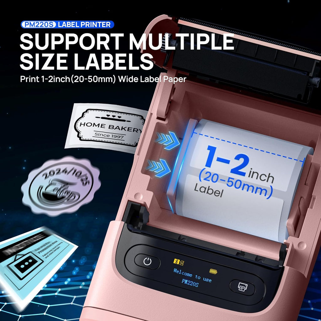 POLONO PM220S Label Maker Machine with Tape, 2 Inch Bluetooth Thermal Label Printer, Portable Sticker Printer for School, Office, Home, Business, Label Maker with 2'' x1.18'' Labels, Pink
