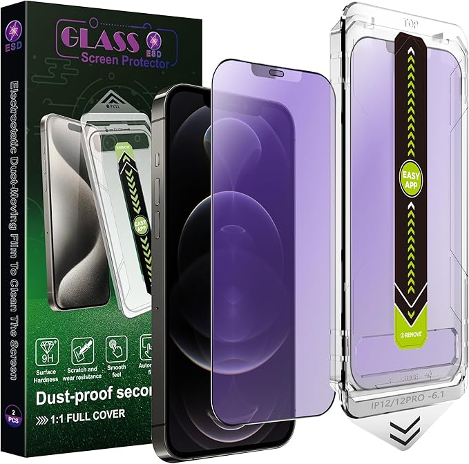 (2-Pack Anti Blue Light Matte Screen Protector for iPhone 12/12 Pro (6.1-Inch),9H Tempered Glass,Anti-Glare,Full Coverage,Anti-Fingerprint,Auto Dust Removal,Bubble-Free