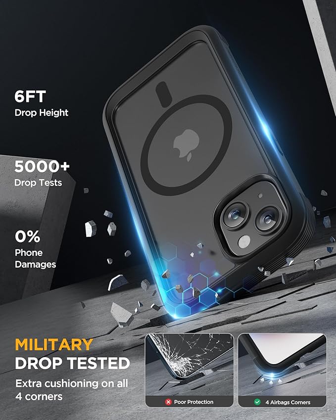 Miracase Magnetic for iPhone 15 Plus Case 6.7'' [Compatible with Magsafe] only for 15 Plus Phone Case Cover with Built-in 9H Tempered Glass Screen Protector,Magnetic Frosted Black