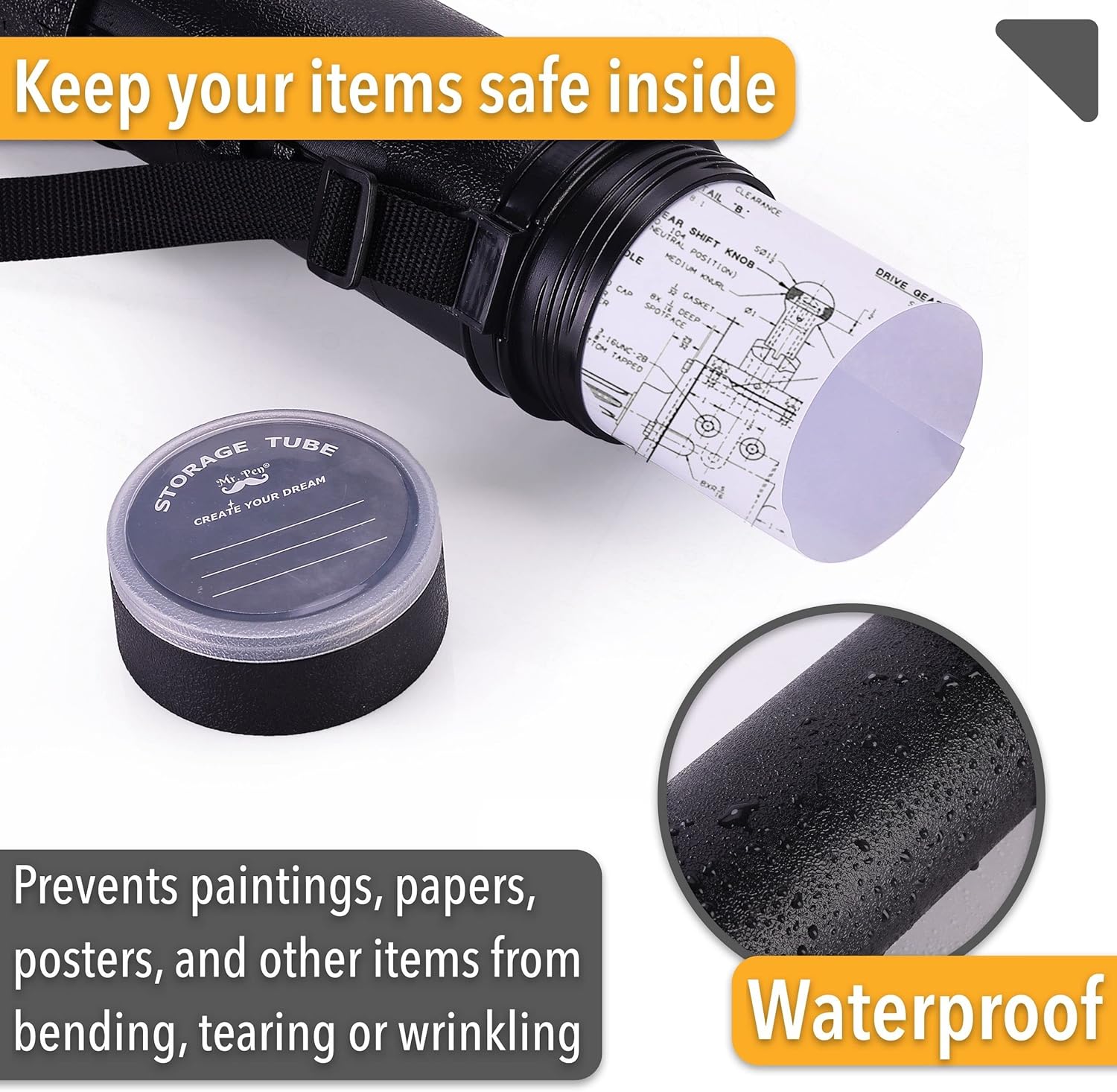 Mr. Pen- Poster Tube, 25" to 40", Extendable Poster Tube with Strap, Poster Carrying Case