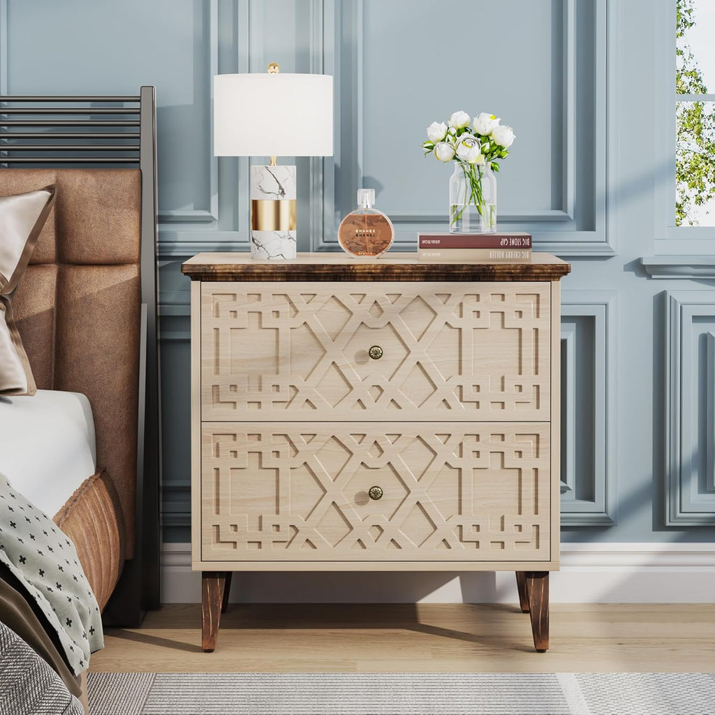 LITTLE TREE 2-Drawer File Cabinet, Wood Lateral Filing Cabinet for Home Office, Beige