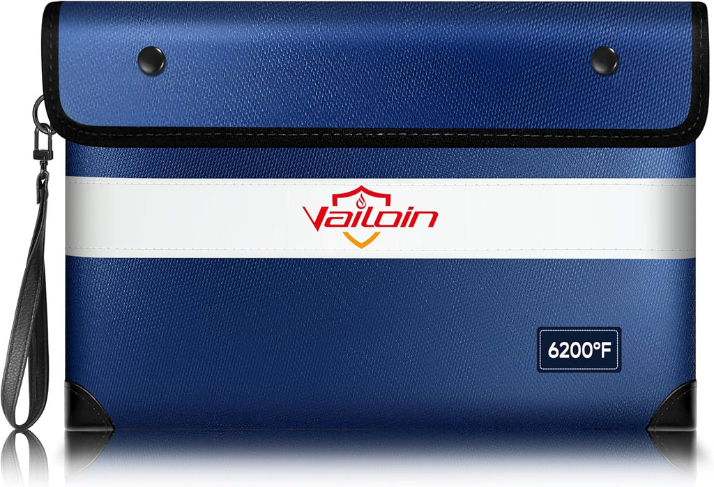 6200℉ Insulated Fireproof Money Bag for Cash,Water Fire Proof Document Pouch with Water-proof Zipper,Heat Resistant File Envelope for Insurance Policies, Bank Statements, and Jewelry (11"x7.7",Blue)