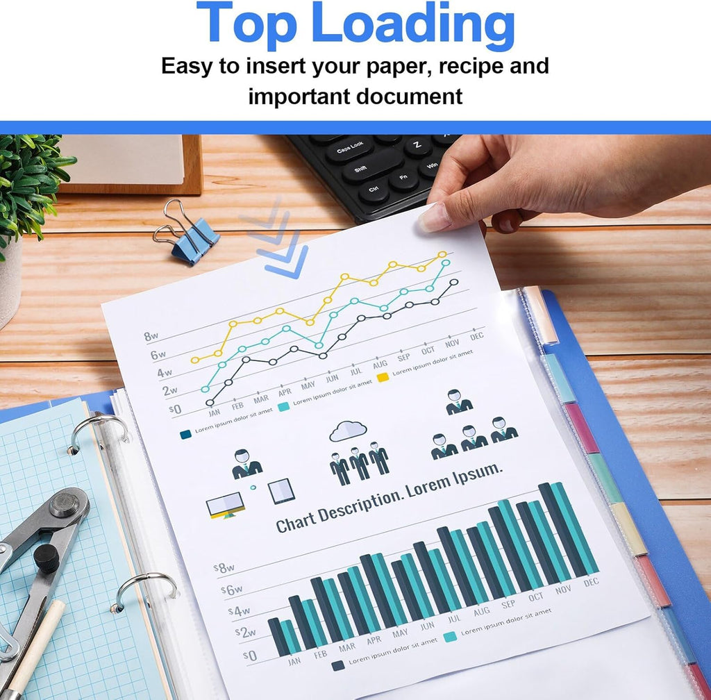 ReliThick 30 Set of 240 Pack Clear Sheet Protectors 8.5 x 11 Inch Page Protector for 3 Ring Binder with 8 Tabs Plastic Dividers for 3 Ring Binder, Insertable Index Page Divider Multicolor Tabs