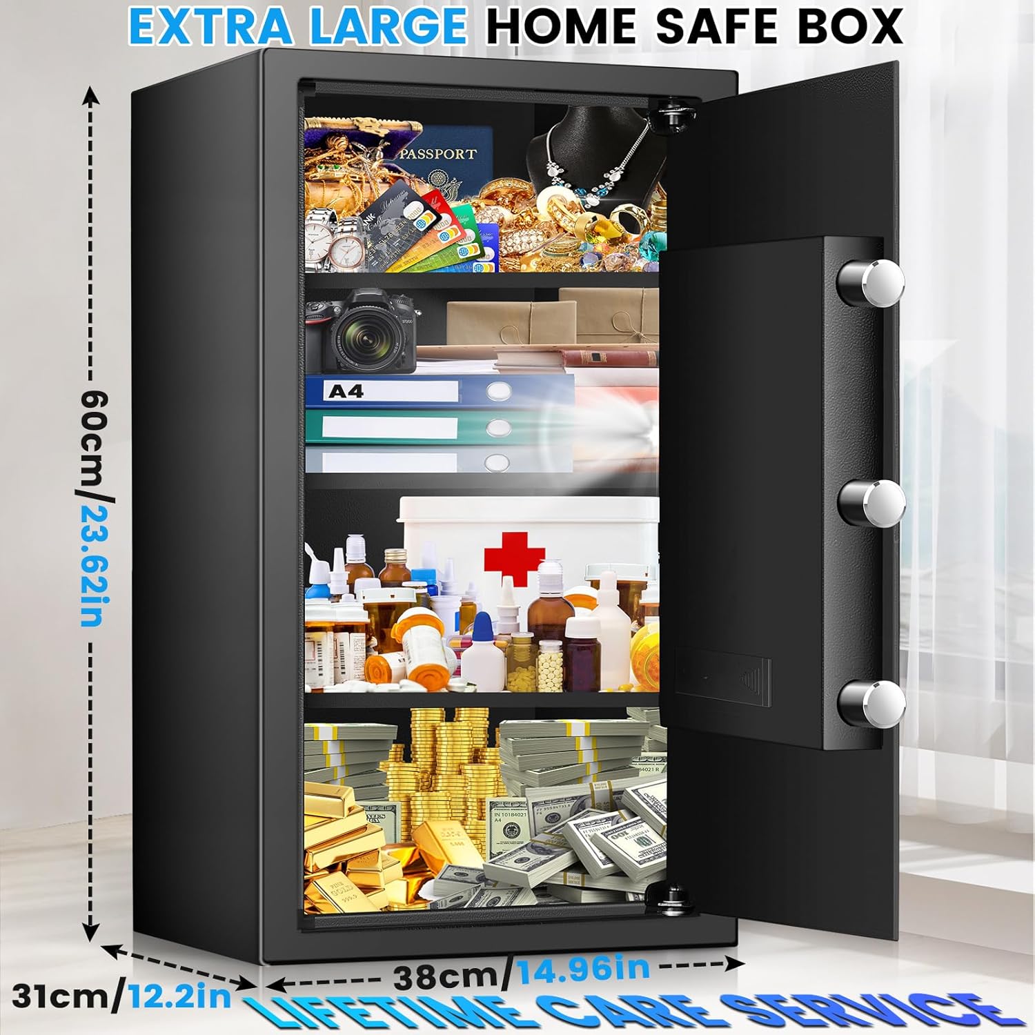 4.3 Cuft Large Home Safe, Safe Box with Fireproof Waterproof Bag, Anti-theft Digital safety Box with Programmable Keypad Keys, Smart Alert, Mute Mode, Security Safes for Documents Valuables