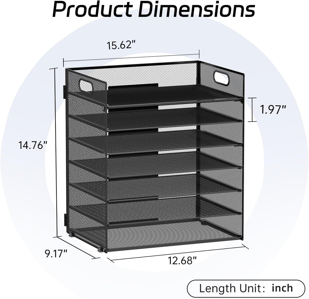 7-Tier Paper Organizer for Desk, Letter Tray with Handle Mesh Desk File Organizer, Workspace Organizers, Paper Sorter Organizer for Office Home School (Black)