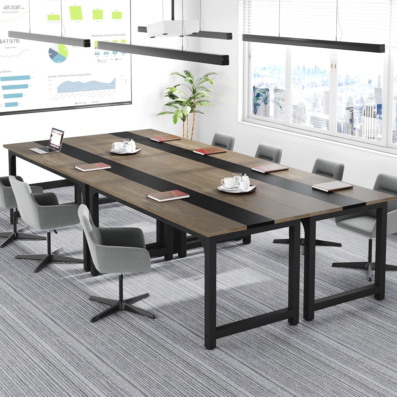 Tribesigns 70.8” Executive Desk, Large Office Computer Desk with Thicken Frame, Modern Simple Workstation Business Furniture for Home Office, Vintage Grey/Black