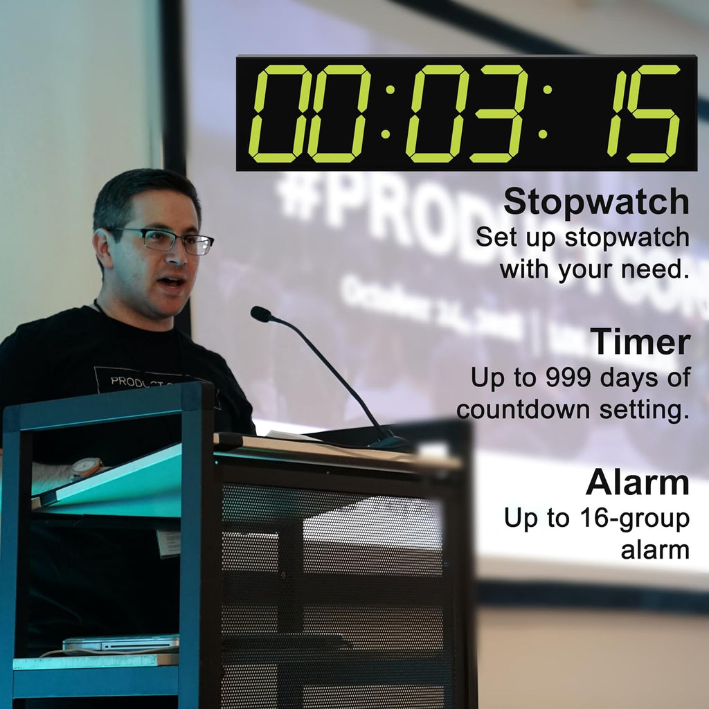 Digital Wall Clock, Oversize Digital Clock with Auto Dimmer, Huge Countdown Timer with Remote Control, 27" Wide Led Display, 6 Digits, Wall Mount, Date and Temperature（Yellow）