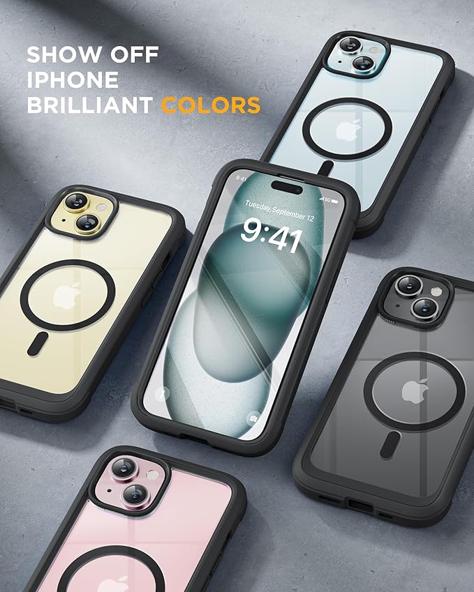 Miracase Magnetic for iPhone 15 Plus Case 6.7'' [Compatible with Magsafe] only for 15 Plus Phone Case Cover with Built-in 9H Tempered Glass Screen Protector,Magnetic Black