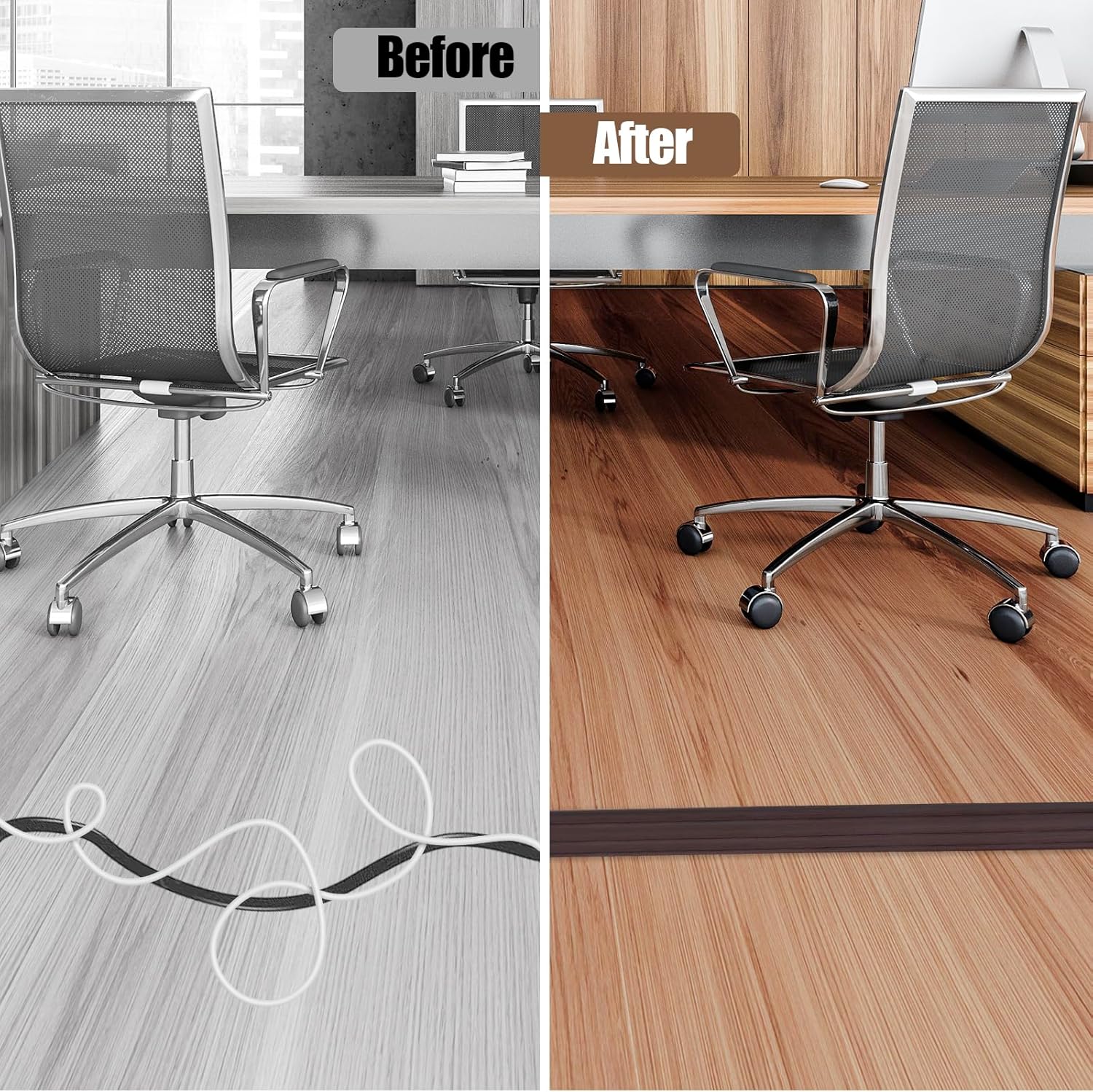 Floor Cord Cover Self Adhesive Cord Hider,20FT Cable Management, Extension Strip Protector for Wires, Prevent Cable Trips for Offices, Gyms, Exhibitions Cavity:0.39"(W) x 0.27"(H) Black Wood