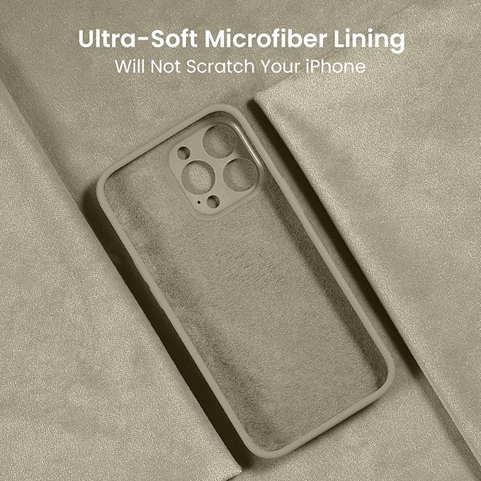 FireNova Designed for iPhone 15 Pro Max Case, Silicone Upgraded [Camera Protection] Phone Case with [2 Screen Protectors], Soft Anti-Scratch Microfiber Lining Inside, 6.7 inch, Khaki