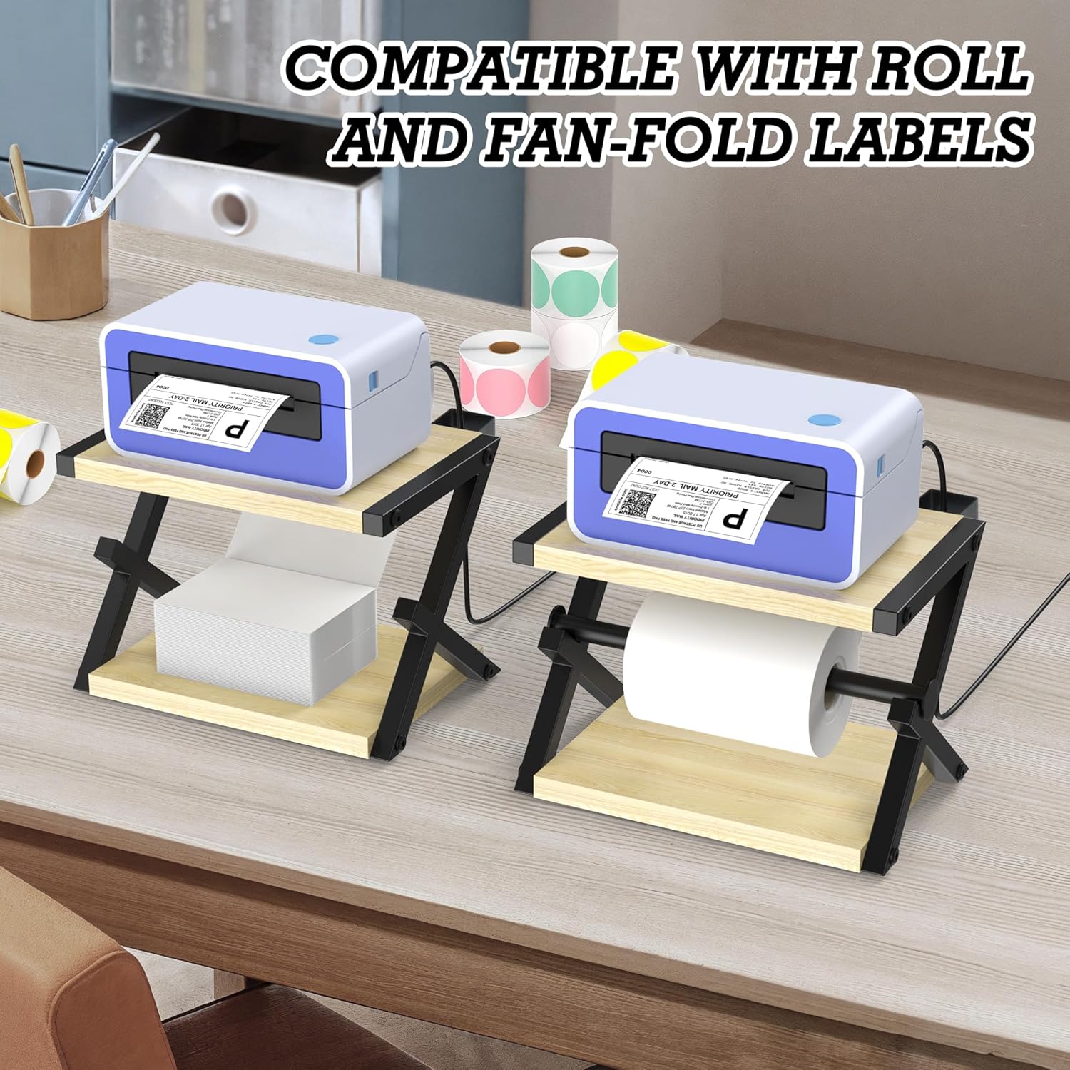 Label Holder for Rolls and Fan-Fold Labels, Shipping Thermal Label Holder for Thermal Printer, Desktop Label Printer Accessory Supplies for Home, Office, Small Business