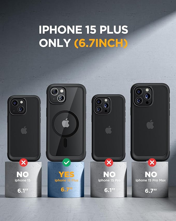 Miracase Magnetic for iPhone 15 Plus Case 6.7'' [Compatible with Magsafe] only for 15 Plus Phone Case Cover with Built-in 9H Tempered Glass Screen Protector,Magnetic Black