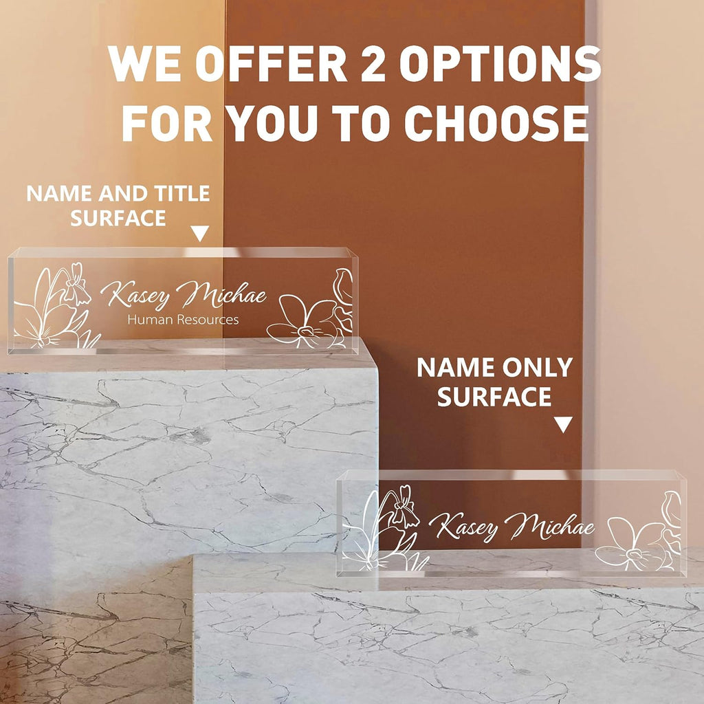 Personalized Name Plate for Desk - Custom Engraved Name Plates for Man - Boss Day Gifts for Boss - Acrylic Office Decor Appreciation Gifts for Teacher Nurse Coworker Social Worker (White Bloom)