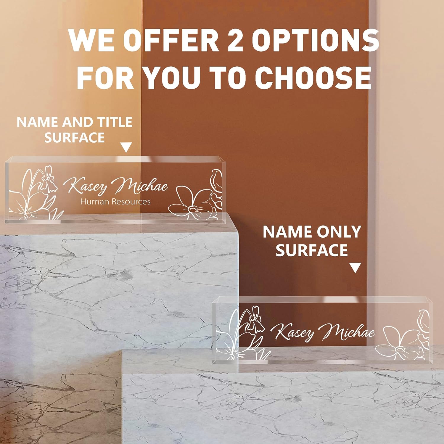 Personalized Name Plate for Desk - Custom Engraved Name Plates for Man - Boss Day Gifts for Boss - Acrylic Office Decor Appreciation Gifts for Teacher Nurse Coworker Social Worker (White Bloom)