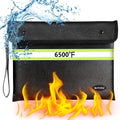 6500°F Fireproof Document Bag,Upgraded Fireproof Money Bag with Waterproof Zipper,10 Layers Heat Insulated Materials/Reflective Strip with Handle for Important Documents