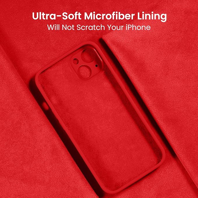 FireNova Designed for iPhone 14 Case, Silicone Upgraded [Camera Protection] Phone Case with [2 Screen Protectors], Soft Anti-Scratch Microfiber Lining Inside, 6.1 inch, Red