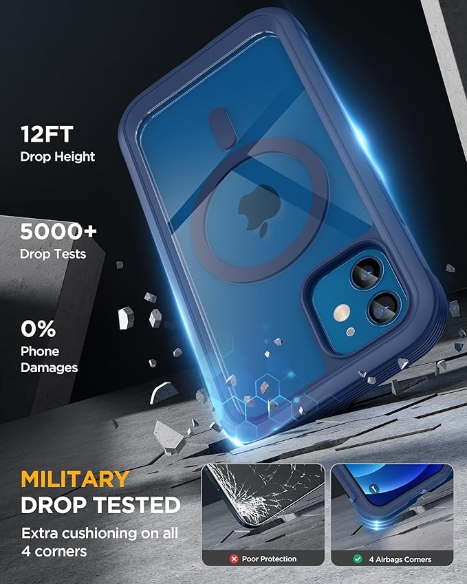 Miracase Magnetic for iPhone 12 mini Case, [360 Full-Body Protection & Complete Camera Guard], Drop & Scratch-Resistant, Shockproof, Stylish Clear iPhone Case, iPhone 12 mini Cover, Blue