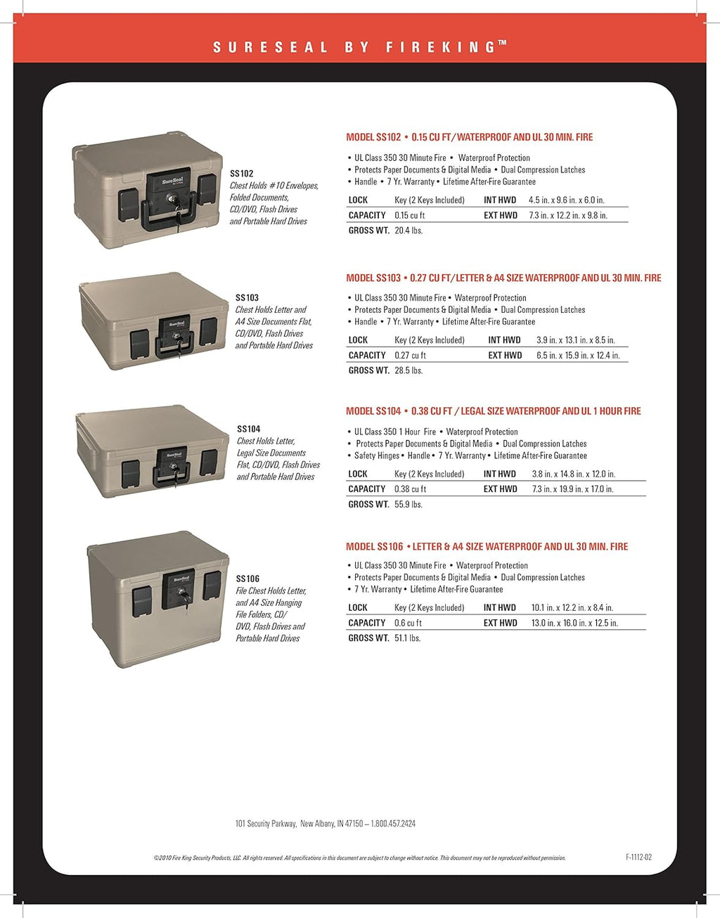 FireKing SureSeal Fire Safe with Key Lock, 1 Half Hour Fire Rated, UL Rated & 100 Hour Water Resistant Home Safe, Portable Home Safes, Taupe