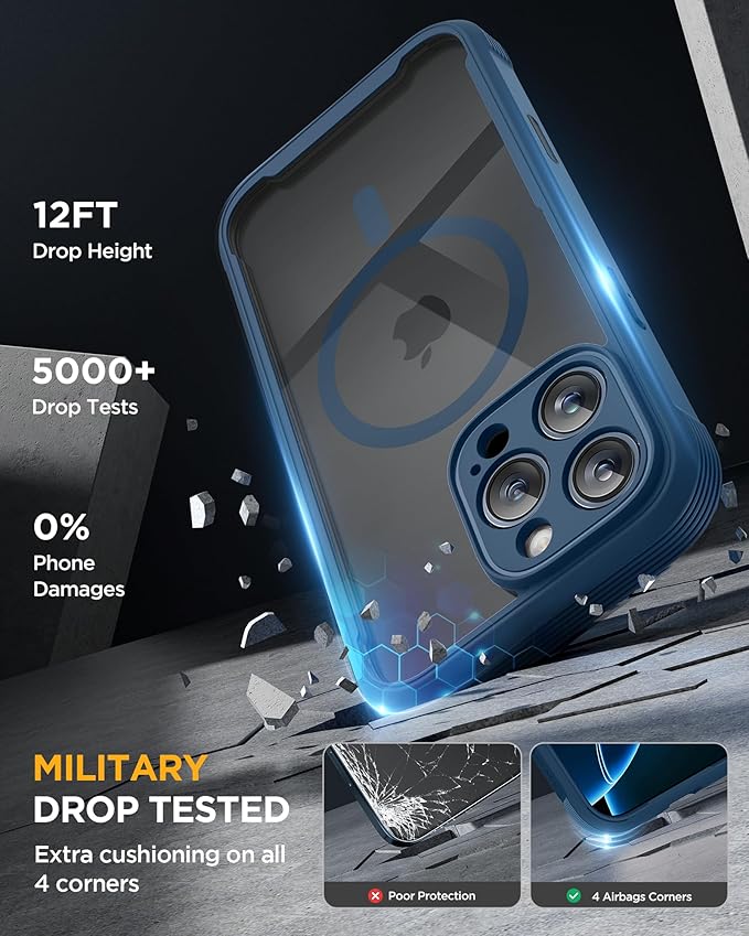 Miracase Magnetic for iPhone 16 Pro Case Full-Body Phone with Built-in Glass Screen Protector, [Compatible with MagSafe] Military Drop Proof 16 Pro Cover Bumper 6.3 inch, Blue
