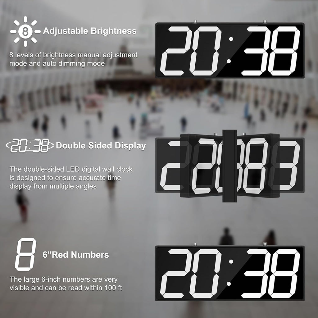 Digital Wall Clock with Double Sided Display, Large Digital Clock with Timer,Alarm,Temperature and Date,Two Faced Hanging Digital Clock Large Display for Multiple Public Places(White)