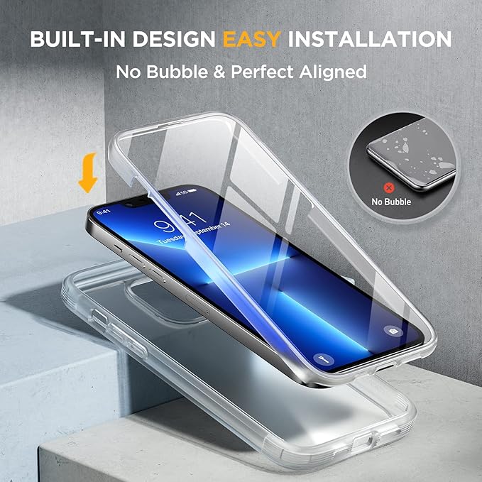 Miracase Glass Case for iPhone 13 Pro Max 6.7 inch, Upgrade Full-Body Clear Phone Bumper Case Cover with Built-in 9H Tempered Glass Screen Protector, Matte Clear