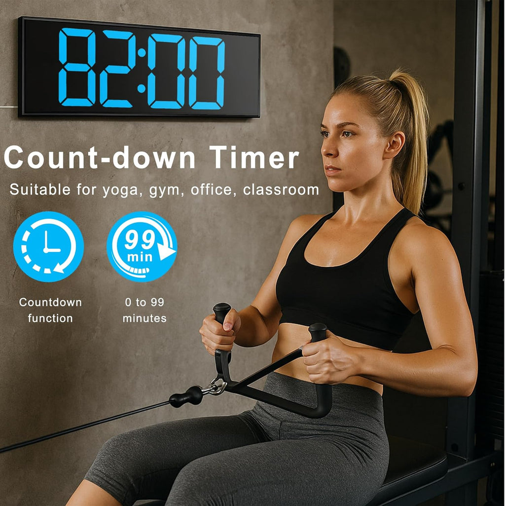 TrophyRak 16" Large Digital Wall Mount Clock, Count Down Timer, Alarm, Big LED, RGB Color, DST, Temperature for Living Room Classroom Desk, Wall, Xmas, Birthday Gift for Senior Mom Dad, Blue White