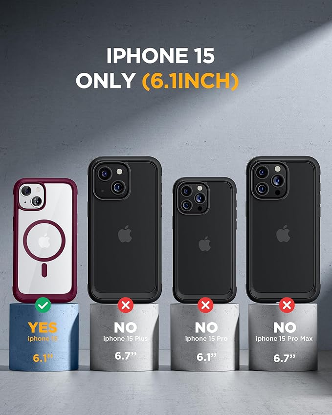 Miracase Glass Series for iPhone 15 Case [Compatible with MagSafe] Full-Body Magnetic Case with Built-in 9H Tempered Glass Anti-Fingerprint Screen Protector + Camera Lens Protector, Wine Red