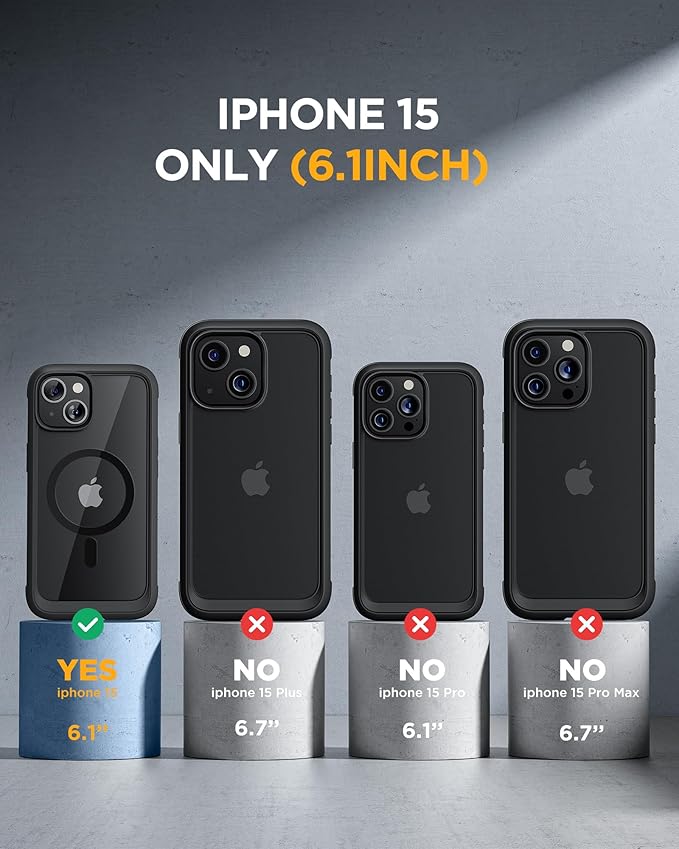 Miracase Glass Series for iPhone 15 Case [Compatible with MagSafe] Full-Body Magnetic Bumper Case with Built-in 9H Tempered Glass Anti-Fingerprint Screen Protector + Camera Lens Protector, Black