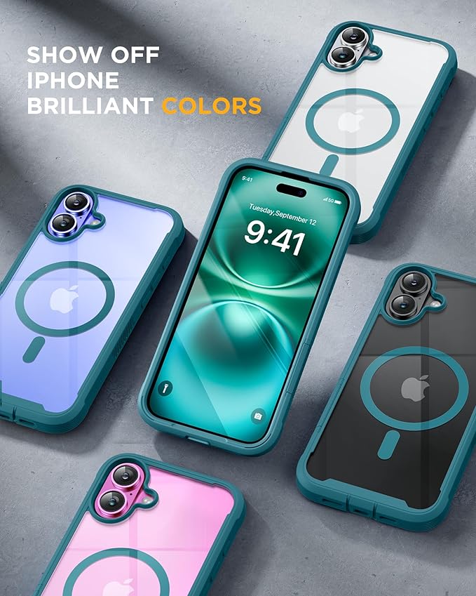 Miracase for iPhone 16 Case 6.1'', [Bubble Free] Full-Body Bumper Phone case with Built-in Full Glass Screen &Lens Protector,No Gap,Compatible with MagSafe,Drop Proof 16 Cover,Green