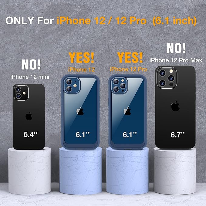 Miracase Glass Series for iPhone 12/12 Pro Case 6.1 inch, Upgraded Full-Body Rugged Phone Bumper Case Cover with Built-in 9H Tempered Glass Screen Protector and Camera Protector, Blue