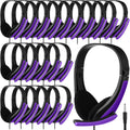 Yunsailing 20 Pack Bulk Classroom Headphones with Microphone Students Wired School Class Set Headphones for School Library Computer Office Adults 3.5 Jack Universal Plug (Purple)