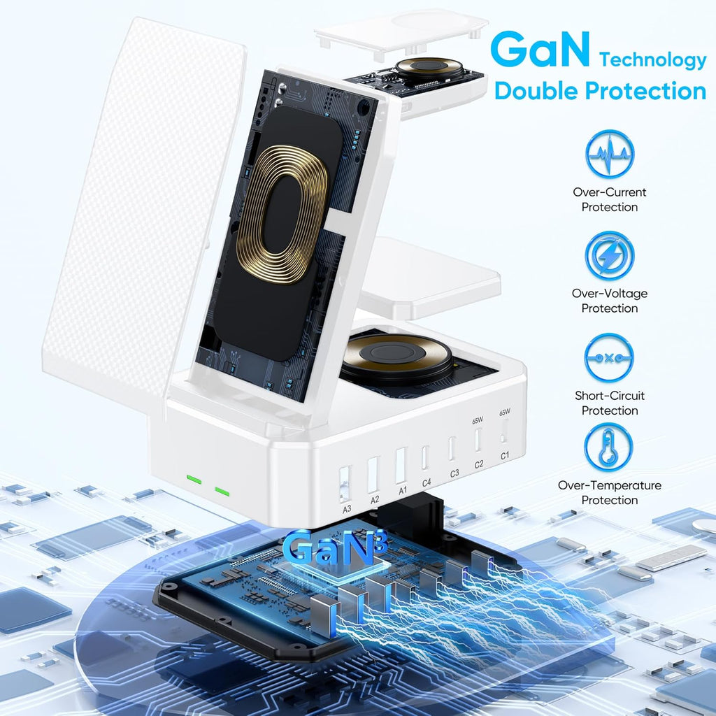 300W Charging Station for Multiple Devices Apple, Zutspzss 10 in 1 Wireless Charger for iPhone 16, GaN III USB C 65W PD Fast Charging Stand Dock for MacBook, Apple Watch&Airpods,White